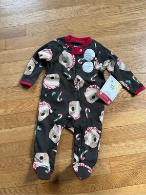 NWT Burt's Bees Baby 0-3 Christmas Candy Cane  Bears Sleep + Play One Piece